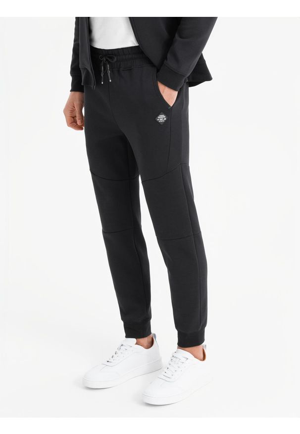 Ombre Clothing - Spodnie męskie dresowe ze ściągaczami i ozdobnym zamkiem – czarne V3 - Rozmiar: S. Kolor: czarny. Materiał: dresówka. Styl: elegancki, sportowy
