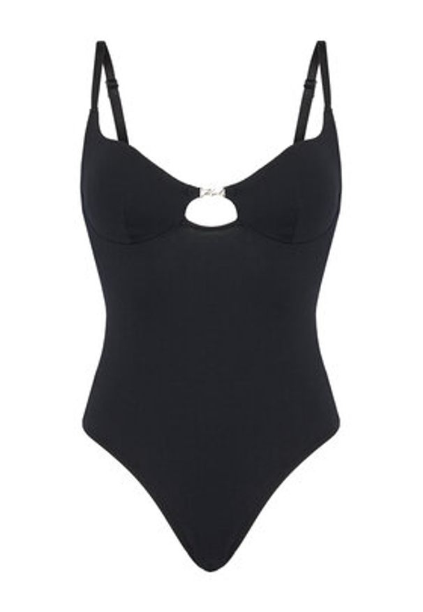 Karl Lagerfeld - KARL LAGERFELD Body B1W47049 Czarny Slim Fit. Typ kołnierza: dekolt w karo. Kolor: czarny. Materiał: bawełna