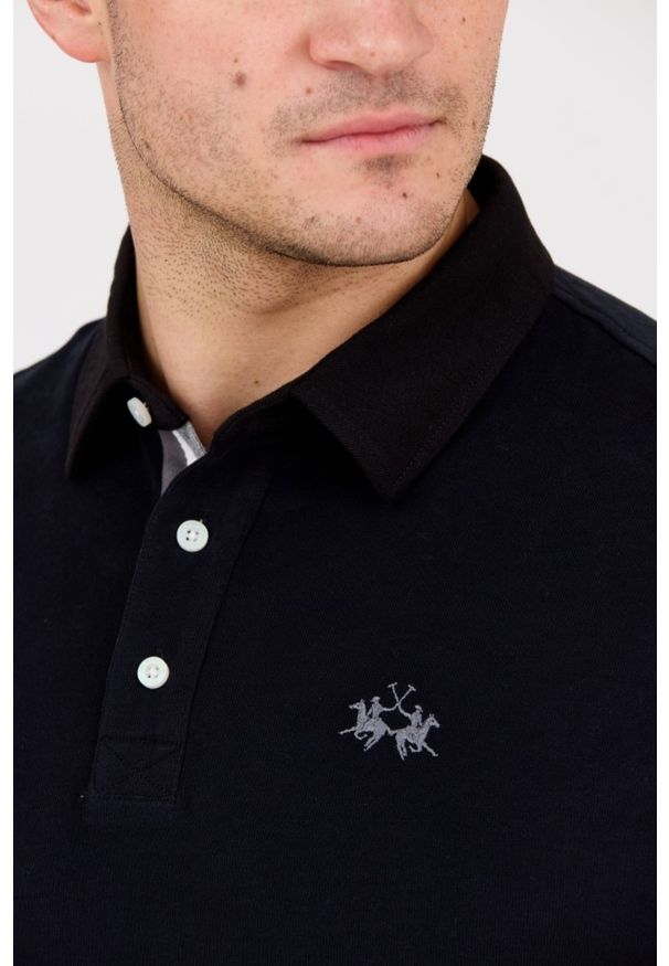 La Martina - LA MARTINA Czarny męski longsleeve polo HEAVY JERSEY, Rozmiar M. Okazja: na co dzień. Typ kołnierza: polo. Kolor: niebieski. Materiał: jersey. Długość rękawa: długi rękaw. Styl: casual