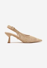 Renee - Ciemnobeżowe Haftowane Sandały na Szpilce Typu Slingback Atesia. Okazja: na co dzień, na spacer. Zapięcie: sprzączka. Kolor: beżowy. Wzór: haft. Obcas: na szpilce. Styl: casual, elegancki #5