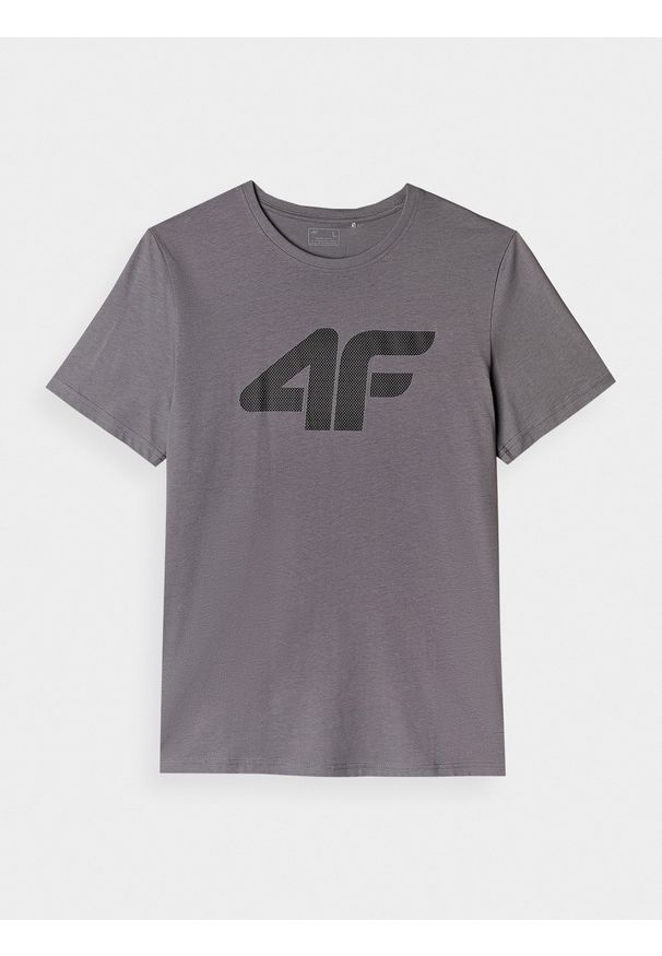 4f - T-shirt regular z nadrukiem męski - szary. Okazja: na co dzień. Kolor: szary. Materiał: bawełna, jersey, dzianina. Długość rękawa: krótki rękaw. Długość: krótkie. Wzór: nadruk. Styl: sportowy, casual, klasyczny