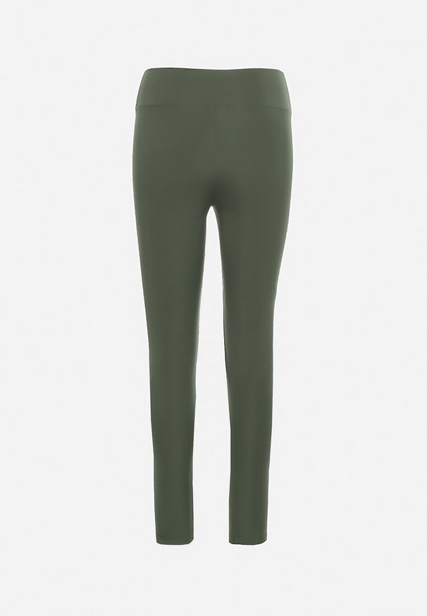 Born2be - Ciemnozielone Legginsy z Wysokim Stanem i Gumką w Pasie Bloelia. Stan: podwyższony. Kolor: zielony. Wzór: gładki