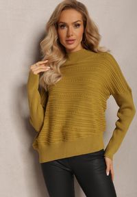 Renee - Jasnozielony Asymetryczny Sweter z Wełną Ozdobiony Tłoczeniem Aurorrsa. Kolor: zielony. Materiał: wełna. Wzór: aplikacja #4