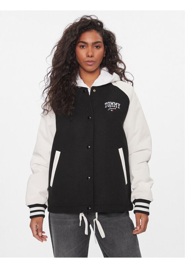 Tommy Jeans Kurtka bomber Cord Mix Letterman DW0DW16592 Czarny Regular Fit. Kolor: czarny. Materiał: syntetyk