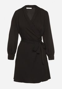Born2be - Czarna Kopertowa Sukienka Ozdobiona Paskiem Nalimera. Kolor: czarny. Wzór: aplikacja. Typ sukienki: kopertowe. Styl: klasyczny, elegancki #4