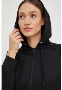 DKNY - Dkny bluza damska kolor czarny z kapturem z nadrukiem. Typ kołnierza: kaptur. Kolor: czarny. Długość rękawa: raglanowy rękaw. Wzór: nadruk #2