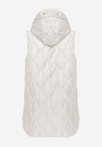 Renee - Biała Długa Kamizelka Pikowana z Nieodpinanym Kapturem Semaea. Kolor: biały. Materiał: prążkowany, jeans. Długość: długie. Styl: street #2