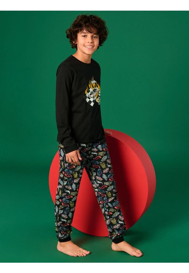 Sinsay - Piżama Hot Wheels - czarny. Kolor: czarny. Materiał: bawełna. Długość: długie