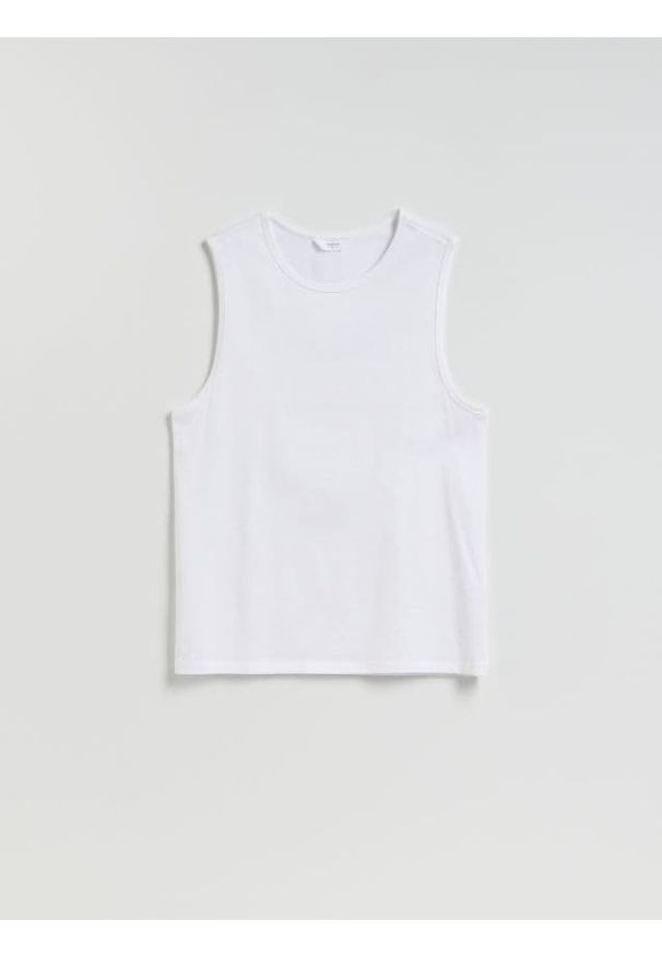 Reserved - Tank top z bawełny merceryzowanej - biały. Kolor: biały. Materiał: bawełna
