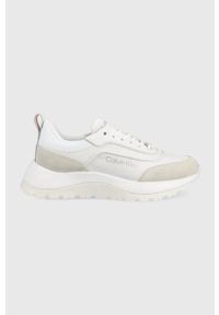 Calvin Klein buty kolor biały. Nosek buta: okrągły. Zapięcie: sznurówki. Kolor: biały. Materiał: skóra, guma. Obcas: na platformie