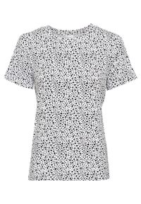 Shirt z nadrukiem bonprix biało-czarny w kropki. Kolor: biały. Długość rękawa: krótki rękaw. Długość: krótkie. Wzór: nadruk, kropki #1