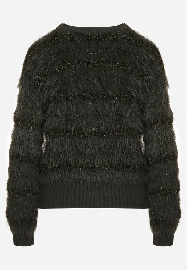 Born2be - Ciemnozielony Puchaty Sweter z Wełną i Ściągaczami Exenevia. Okazja: na co dzień. Kolor: zielony. Materiał: wełna. Styl: casual
