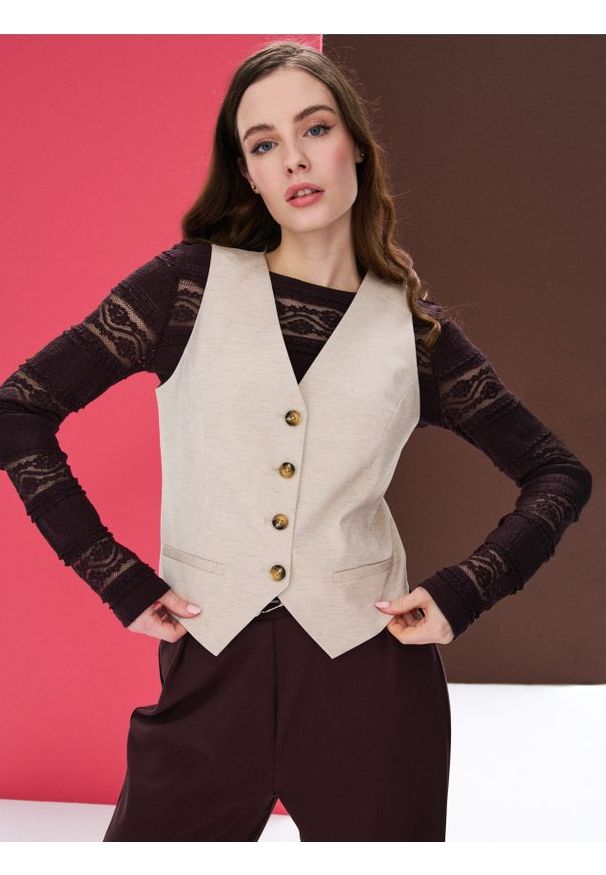 Sinsay - Kamizelka z domieszką lnu - beżowy. Kolor: beżowy. Materiał: len