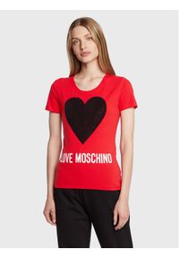 Love Moschino - LOVE MOSCHINO T-Shirt W4H1932E 1951 Czerwony Slim Fit. Kolor: czerwony. Materiał: bawełna