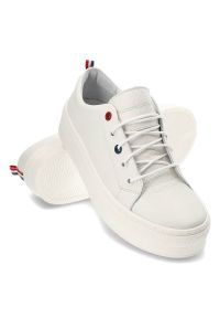 Białe Sneakersy Armodo Wygodne Skórzane Obuwie. Kolor: biały. Materiał: skóra. Szerokość cholewki: normalna. Obcas: na platformie. Styl: elegancki #4