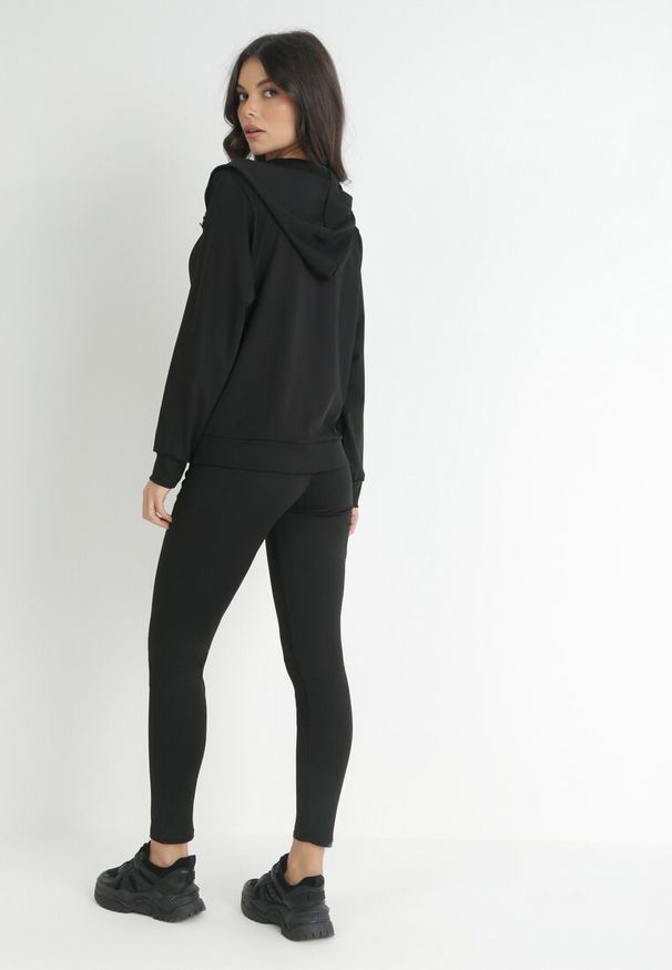 Born2be - Czarny Komplet Sportowy 3-częściowy Bluza Legginsy i Top Fika. Kolor: czarny. Sport: turystyka piesza