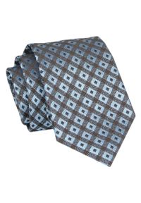 Męski Krawat - Niebieski z Brązem - Angelo di Monti. Kolor: niebieski, brązowy, wielokolorowy, beżowy. Materiał: tkanina. Styl: elegancki, wizytowy #1