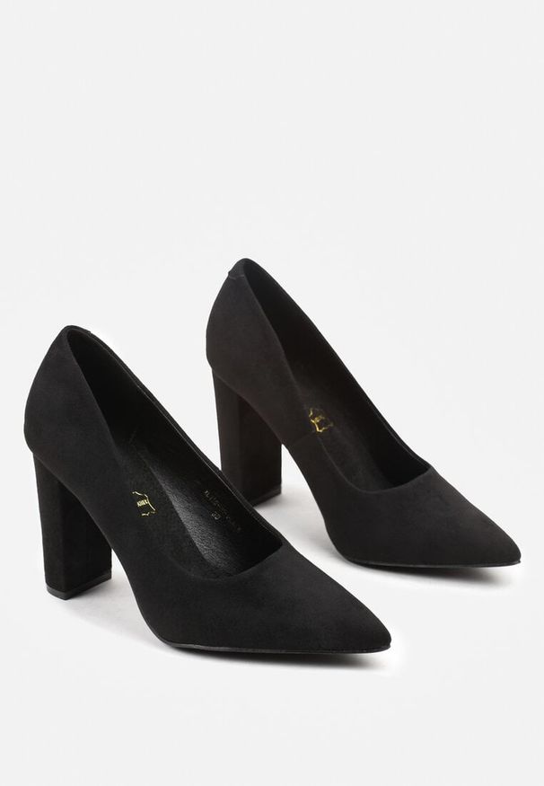 Renee - Czarne Czółenka Vices na Słupku ze Skórzaną Wkładką Pioana. Kolor: czarny. Materiał: skóra. Obcas: na słupku