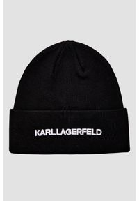 Karl Lagerfeld - KARL LAGERFELD Czapka zimowa z haftem. Kolor: czarny. Materiał: dzianina, wełna. Wzór: haft. Sezon: zima. Styl: klasyczny, elegancki