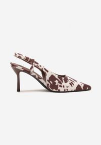 Renee - Brązowo-Białe Sandały Vices na Szpilce Slingback Raleira. Okazja: na co dzień, na imprezę, na spacer. Nosek buta: szpiczasty. Zapięcie: sprzączka. Kolor: brązowy. Materiał: lakier, jeans. Obcas: na szpilce. Styl: klasyczny, casual. Wysokość obcasa: średni #5