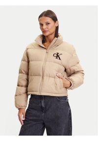 Calvin Klein Jeans Kurtka puchowa Graphic Logo LV047D503G Beżowy Regular Fit. Kolor: beżowy. Materiał: syntetyk