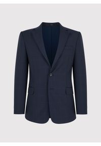 Pako Lorente - PAKO LORENTE – Granatowa wełniana marynarka garniturowa w kratę. Kolor: niebieski. Materiał: wełna. Styl: klasyczny