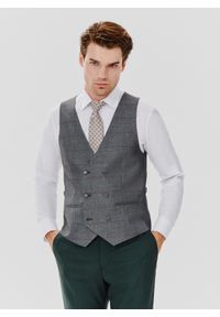 Pako Lorente - PAKO LORENTE – Szara dwurzędowa kamizelka męska w kratę. Okazja: na ślub cywilny, na wesele. Kolor: szary. Styl: elegancki, młodzieżowy #9