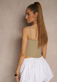 Renee - Ciemnobeżowy Top z Regulowanymi Ramiączkami Devirin. Okazja: na co dzień. Kolor: beżowy. Materiał: jeans, materiał. Długość rękawa: na ramiączkach. Styl: elegancki, casual #5