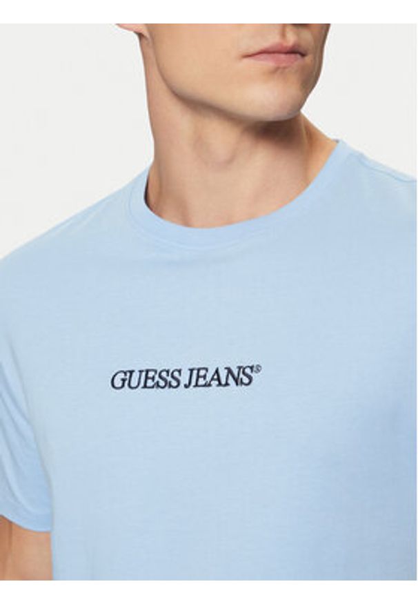 Guess Jeans T-Shirt M4YI52 K8HM0 Niebieski Slim Fit. Kolor: niebieski. Materiał: bawełna