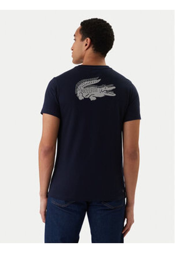 Lacoste T-Shirt TH0003 Granatowy Regular Fit. Kolor: niebieski. Materiał: syntetyk