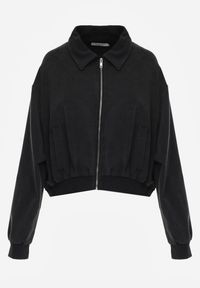 Renee - Czarna Bluza Bomberka z Bawełny Oversize Ozdobiona Kołnierzem Vimelles. Okazja: na co dzień. Kolor: czarny. Materiał: bawełna. Wzór: aplikacja. Styl: casual, elegancki #3