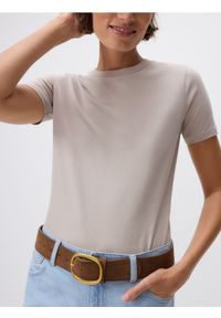 Reserved - T-shirt regular - beżowy. Kolor: beżowy. Materiał: dzianina, bawełna