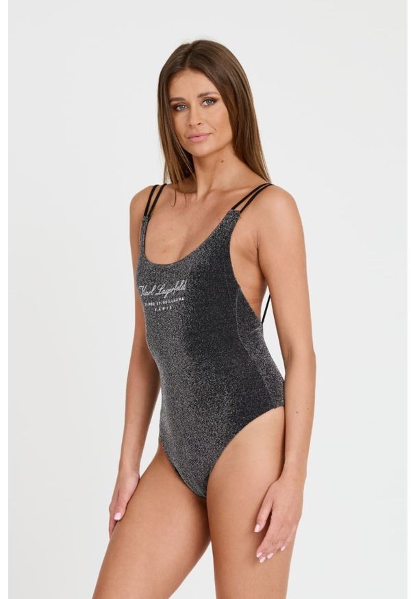 Karl Lagerfeld - KARL LAGERFELD Czarny damski jednoczęściowy strój kąpielowy Hotel Karl Lurex, Rozmiar S. Kolor: czarny