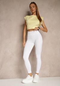 Renee - Białe Legginsy z Ozdobnymi Przeszyciami z Efektem Modelowania Carittia. Okazja: na co dzień. Kolor: biały. Długość: długie. Styl: elegancki, casual