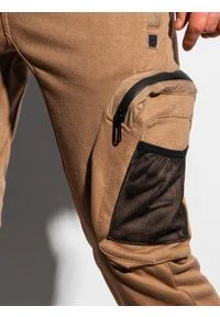 Ombre Clothing - Spodnie męskie dresowe joggery P918 - brązowe - M. Kolor: brązowy. Materiał: dresówka #6