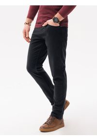 Ombre Clothing - Spodnie męskie chinosy SLIM FIT - czarne V28 P1059 - XL. Okazja: na co dzień. Kolor: czarny. Materiał: tkanina, elastan, bawełna. Styl: casual