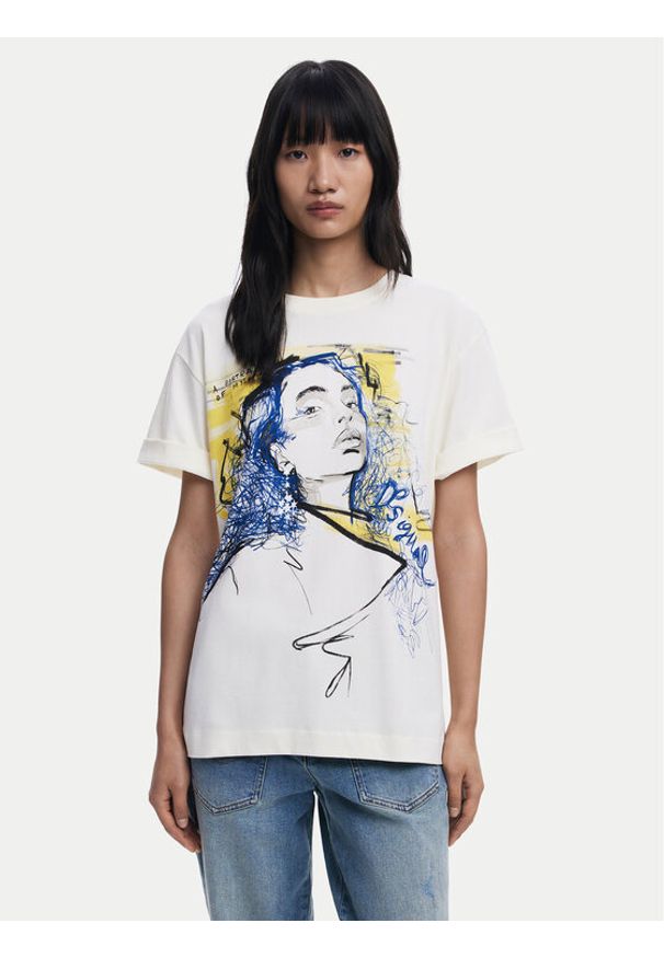 Desigual T-Shirt Portrait 25WWTK05 Biały Loose Fit. Kolor: biały. Materiał: bawełna