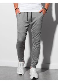 Ombre Clothing - Spodnie męskie dresowe joggery P961 - czarne melanż - XL. Kolor: czarny. Materiał: dresówka. Wzór: melanż. Styl: sportowy