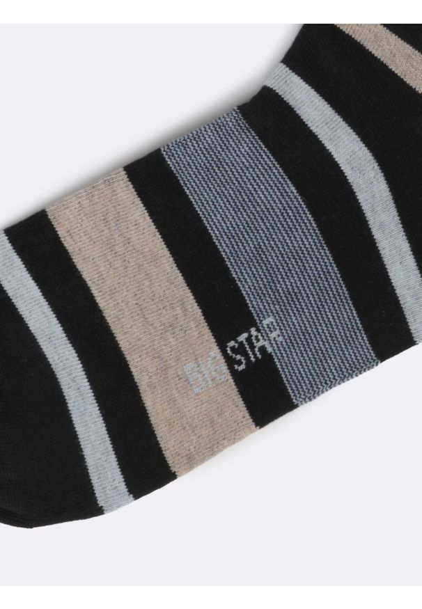 Big-Star - Skarpety bawełniane męskie w kolorowe paski czarne Ismaelo 906. Kolor: czarny. Materiał: bawełna. Wzór: kolorowy, paski