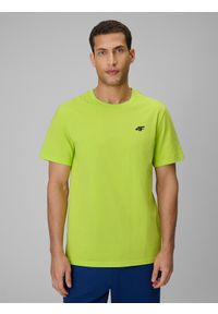 4f - 4F T-shirt regular gładki męski - zielony S. Okazja: na co dzień. Kolor: zielony. Materiał: materiał. Wzór: gładki. Styl: casual, klasyczny #1