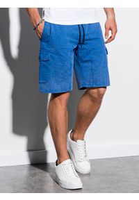 Ombre Clothing - Krótkie spodenki męskie dresowe W225 - niebieskie - M. Kolor: niebieski. Materiał: dresówka. Długość: krótkie. Wzór: aplikacja