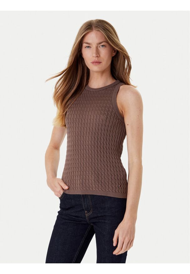 TOMMY HILFIGER - Tommy Hilfiger Top WW0WW45706 Brązowy Slim Fit. Kolor: brązowy. Materiał: bawełna