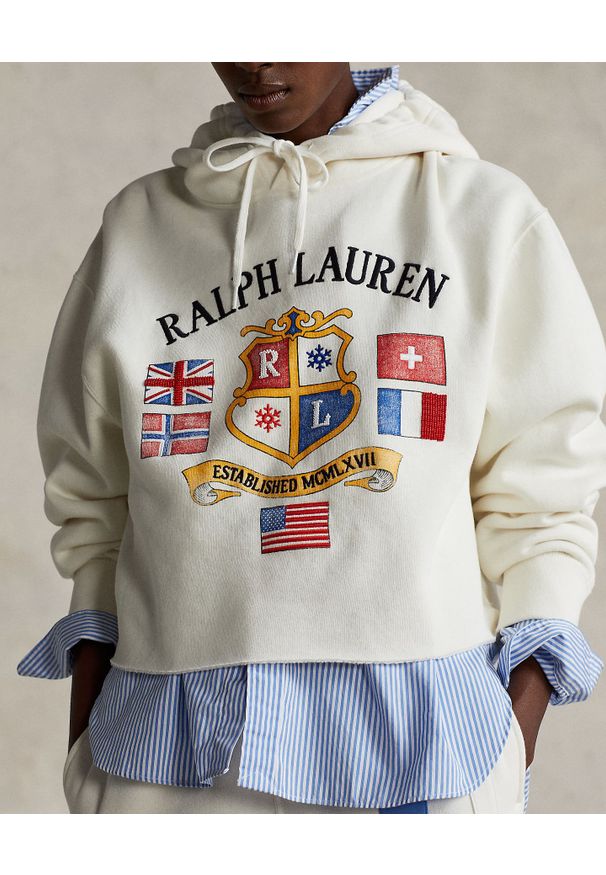 Ralph Lauren - RALPH LAUREN - Bluza z kapturem z nadrukiem Relaxed Fit. Typ kołnierza: kaptur. Kolor: biały. Materiał: bawełna. Długość rękawa: długi rękaw. Długość: długie. Wzór: nadruk