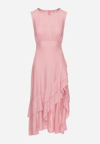 Born2be - Różowa Rozkloszowana Sukienka z Wiskozą o Asymetrycznym Kroju Dolorissa. Okazja: na spacer, na co dzień. Kolor: różowy. Materiał: wiskoza. Typ sukienki: asymetryczne. Styl: casual #3