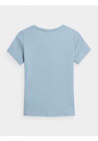 4f - T-shirt slim z prążkowanej dzianiny damski. Kolor: niebieski. Materiał: dzianina, prążkowany. Wzór: nadruk, haft #2