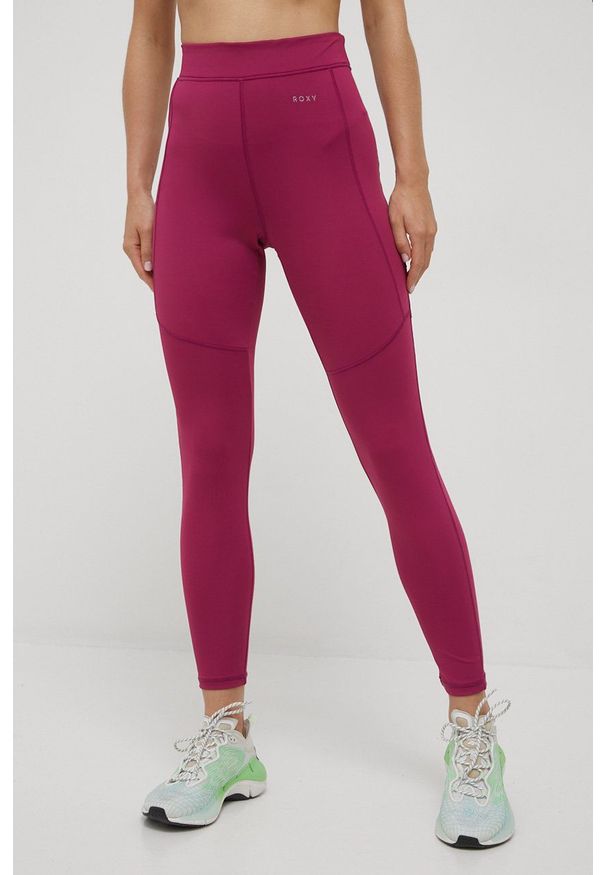 Roxy legginsy damskie kolor różowy gładkie. Kolor: różowy. Materiał: dzianina, materiał, bawełna. Wzór: gładki