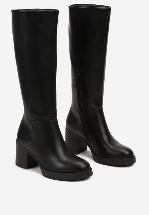 Born2be - Czarne Ocieplane Kozaki na Obcasie Cetisha. Okazja: na co dzień. Kolor: czarny. Materiał: jeans, skóra. Sezon: zima. Obcas: na obcasie. Styl: glamour, casual, elegancki. Wysokość obcasa: średni