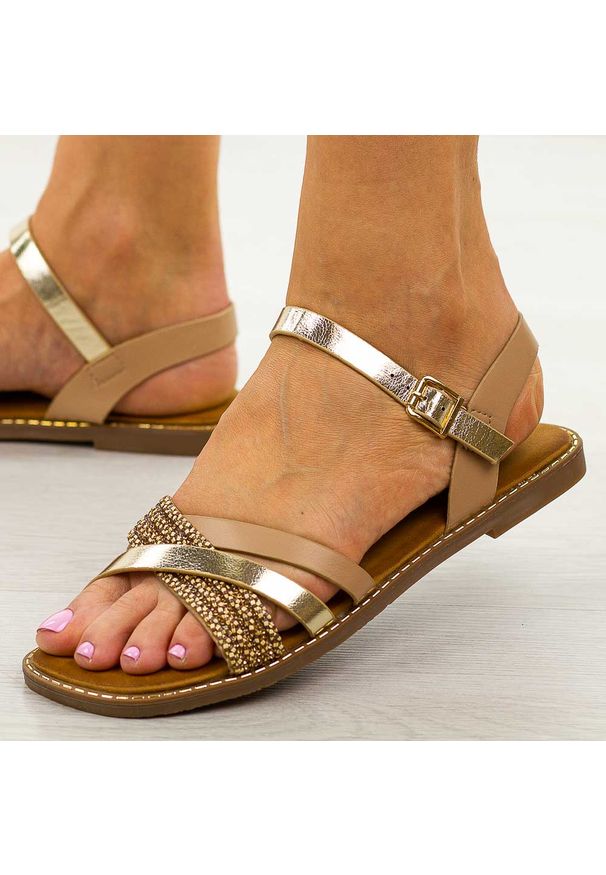 Nude płaskie sandały damskie Sergio Leone Sk085H. Zapięcie: sprzączka. Materiał: skóra. Sezon: wiosna, lato. Styl: klasyczny, elegancki