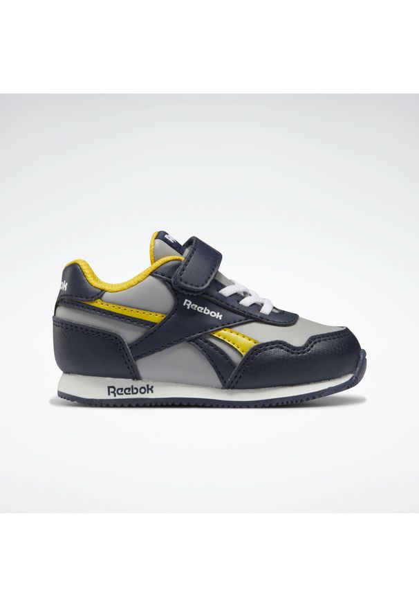 Reebok - Buty na co dzień dziecięce REEBOK ROYAL CLJOG na rzepy. Okazja: na co dzień. Zapięcie: rzepy. Kolor: szary, wielokolorowy, żółty. Model: Reebok Royal. Sport: turystyka piesza
