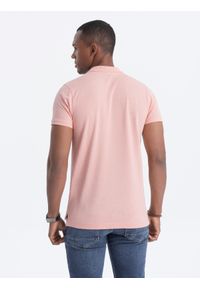 Ombre Clothing - Koszulka polo z dzianiny pique - jasnoróżowa V5 S1746 - XL. Typ kołnierza: polo. Kolor: różowy. Materiał: dzianina. Wzór: haft #3